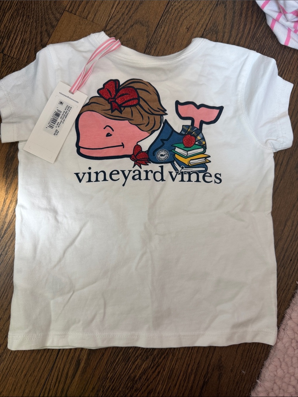 Vineyard Vines White Tee with Pink Whale and Navy Logo